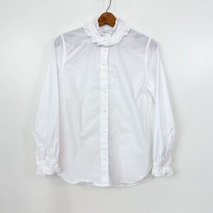 White J. Crew Classic Fit Ruffle Neck Shirt - Size 6 Romantic Cottagecore